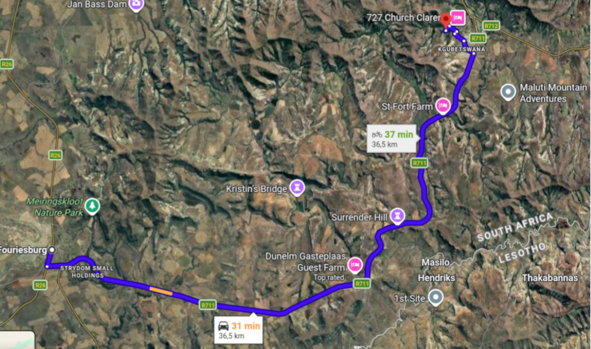 Clarens 2 Fouriesburg - route